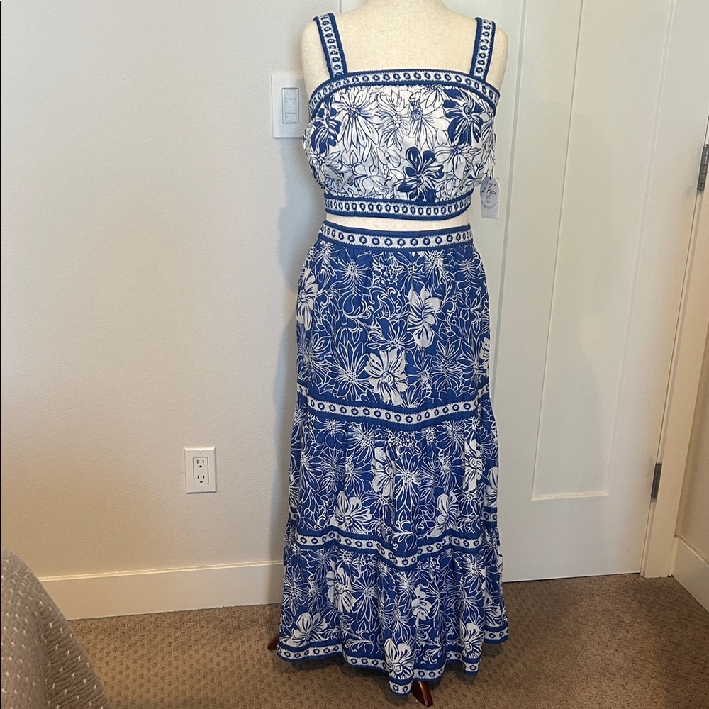 Japna Blue and White Floral Maxi Dress